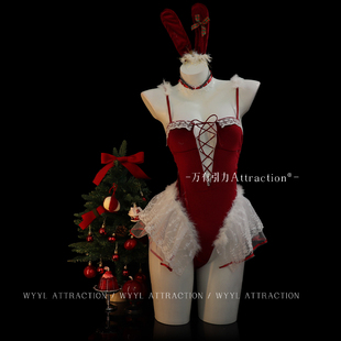 吸引力「新年奇遇」红色战袍兔女郎圣诞节****衣制服qqny内衣套装