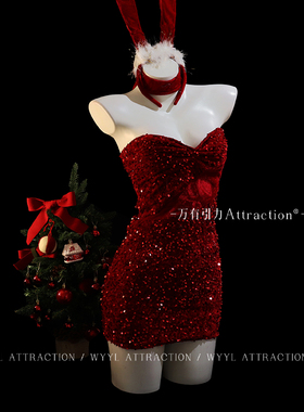 吸引力「限定少女」新年战袍兔女郎cos服装情趣制服qqny红色裙子