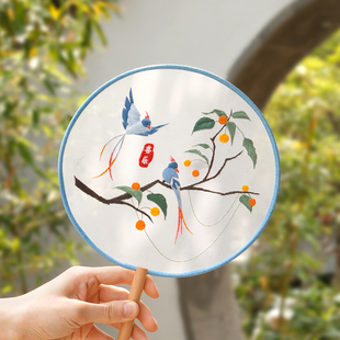 古风手工刺绣扇子中国风古典扇子手工高级扇子刺绣团扇diy材料包