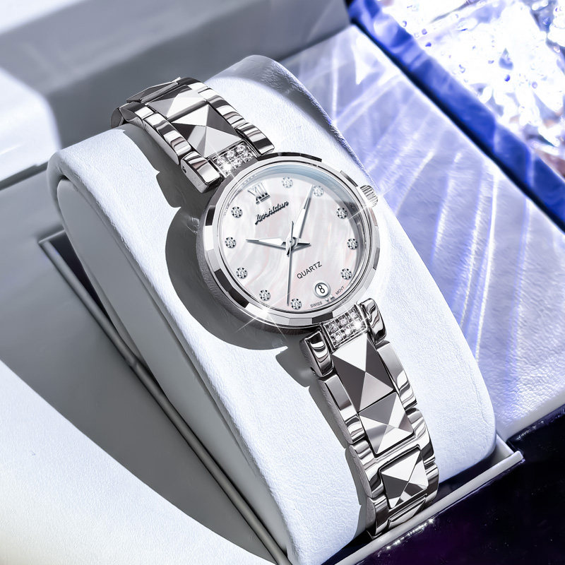 瑞士机芯镶钻小表盘女士手表轻奢高级感正品钨钢带腕表时尚ins风