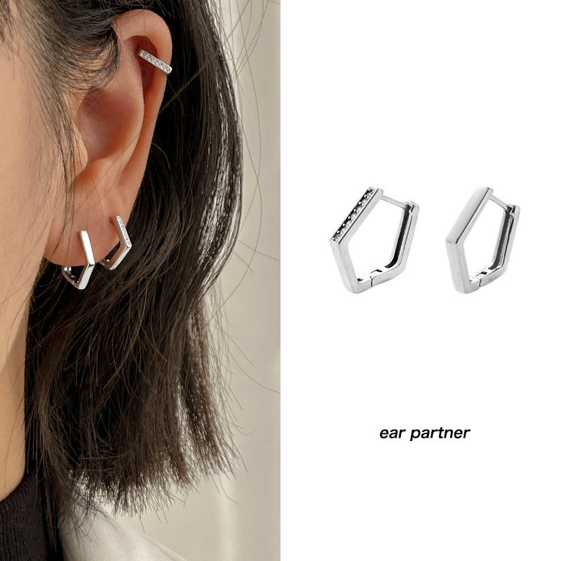 S925银五边形耳扣几何镶嵌耳环女简约冷淡风高级感耳钉日常百搭潮,饰品/流行首饰/时尚饰品新,耳环,淘宝优惠券,粉丝福利购,淘宝优惠卷