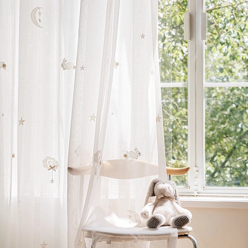 月兔纱儿童房窗帘纱帘定制窗纱男孩女孩卧室飘窗2025新款多色可选