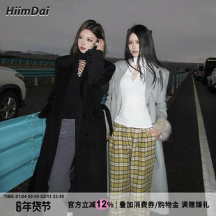 HiimDai 大衣伴侣 显瘦天鹅领镂空绑带设计 高领抓毛修身打底T恤