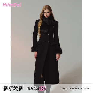 100%绵羊毛黑色沙漏腰双面呢长款 Max 大衣 留洋大小姐Pro HiimDai