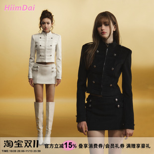 HiimDai 权利女王 拿破仑双排扣修身立领收腰毛呢外套/半身裙套装