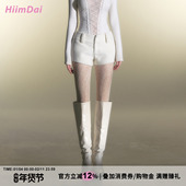 HiimDai 休闲百搭 辣妹直筒热裤 五边形比例裤 低腰毛呢包臀短裤