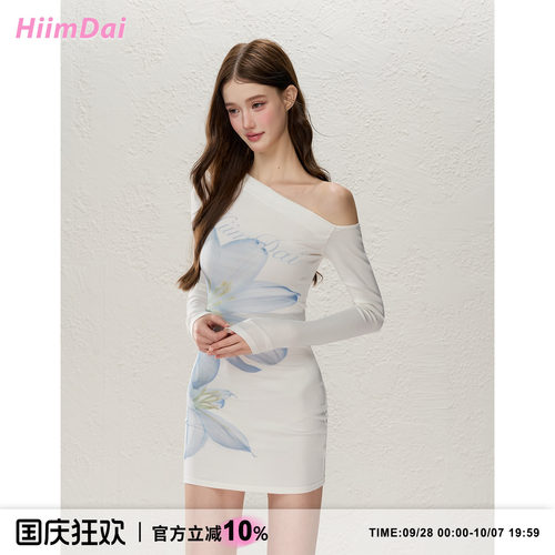 HiimDai修身斜肩收腰包臀连衣裙