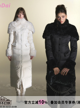 HiimDai 漫雪 超模沙漏腰 90白鸭绒设计感拼接毛毛收腰长款羽绒服