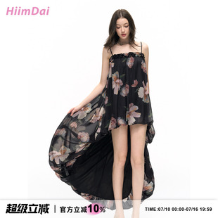 HiimDai 月下花笺 燕尾水母裙 浪漫度假风飘逸大摆修身吊带连衣裙