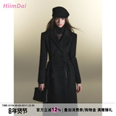 HiimDai 绑带收腰双排扣毛呢大衣 型 留洋大小姐Air 超模沙漏腰版
