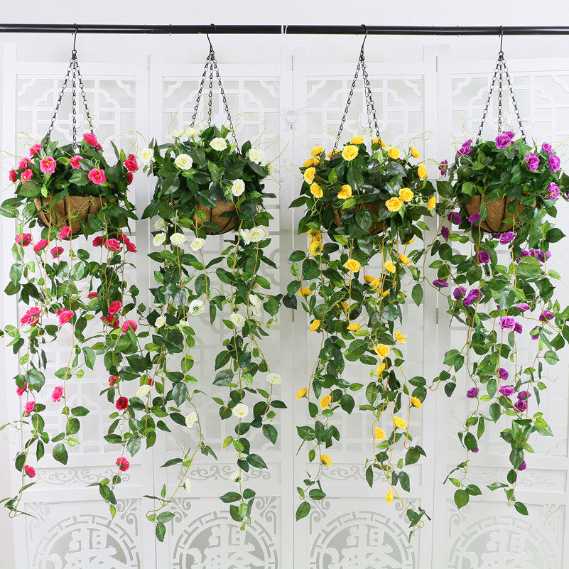 仿真植物花藤吊兰吊顶假花装饰吊花挂花吊篮藤蔓塑料绿植悬挂屋顶
