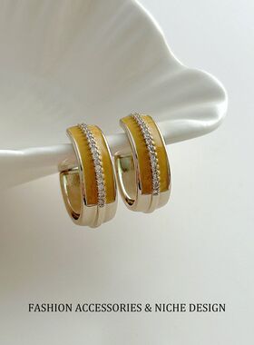 精致轻奢金属锆石滴釉耳圈女新款