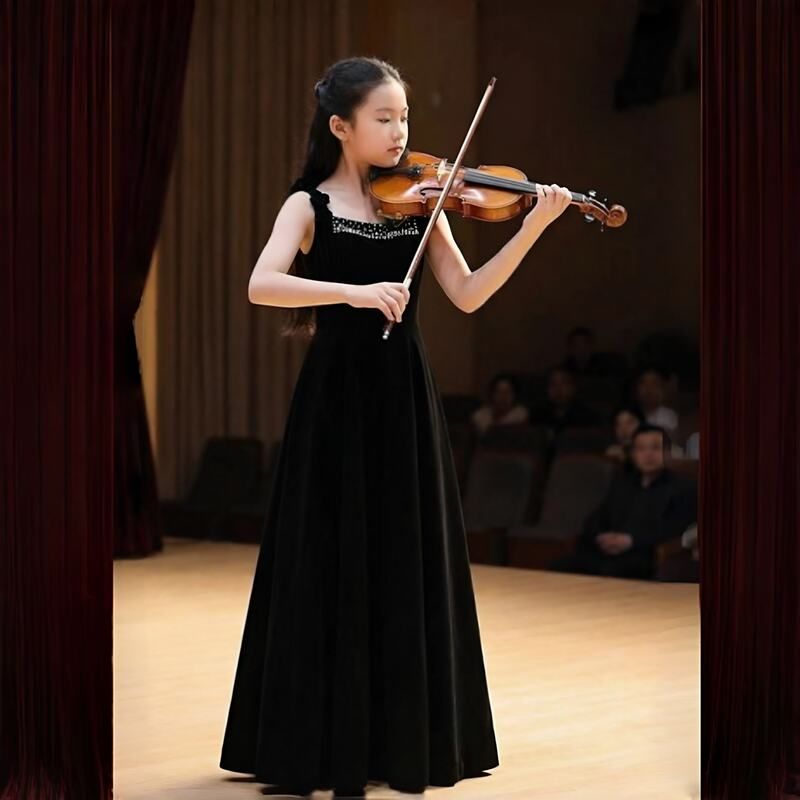 女童晚礼服黑色长款儿童音乐会图片
