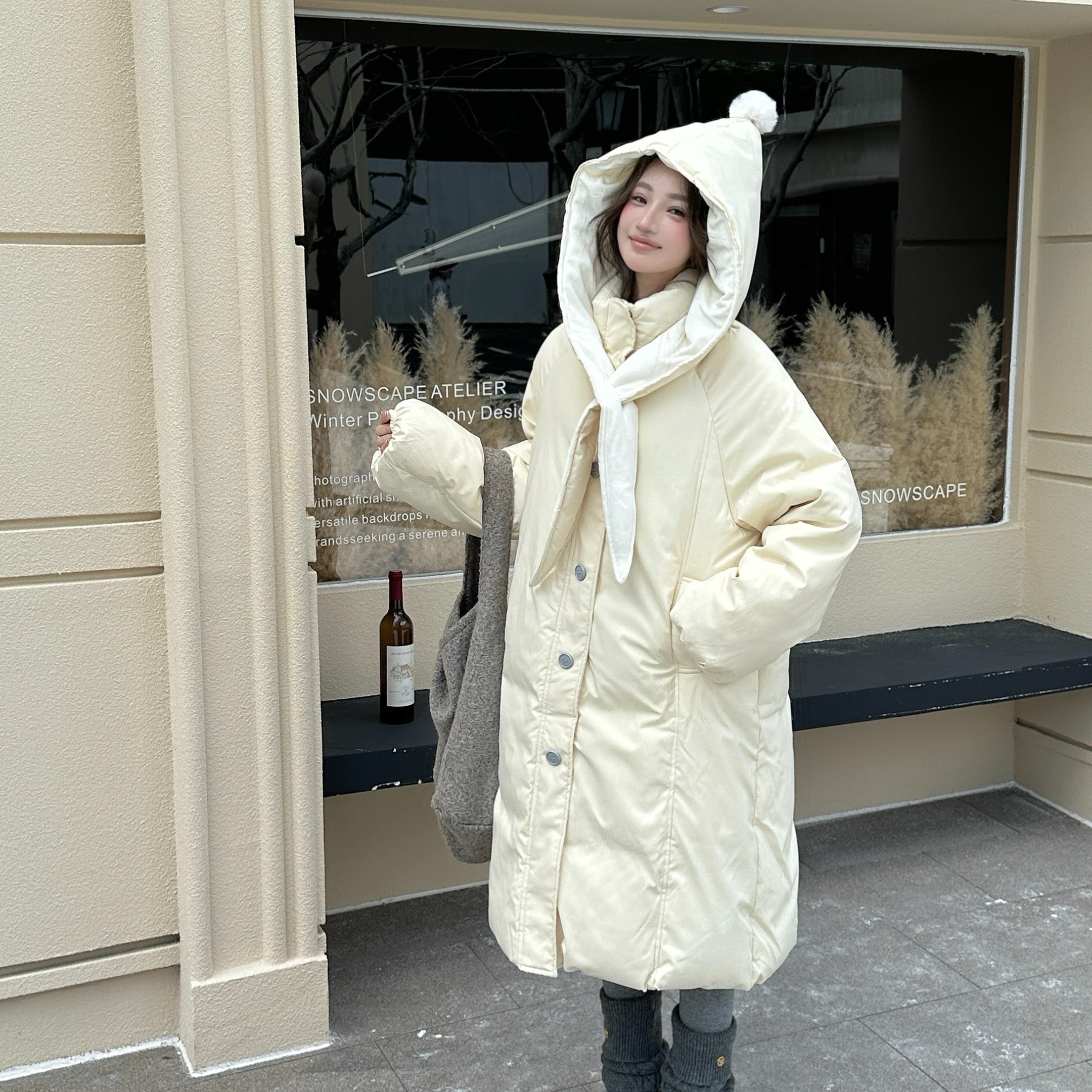 茶粒籽~韩版长款棉衣棉服女冬季保暖加厚宽松外套