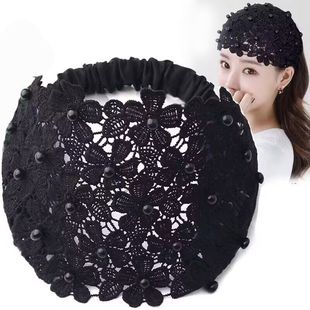 网红遮白发神器洋气宽边夏季蕾丝透气帽子女士新款古风韩式发带