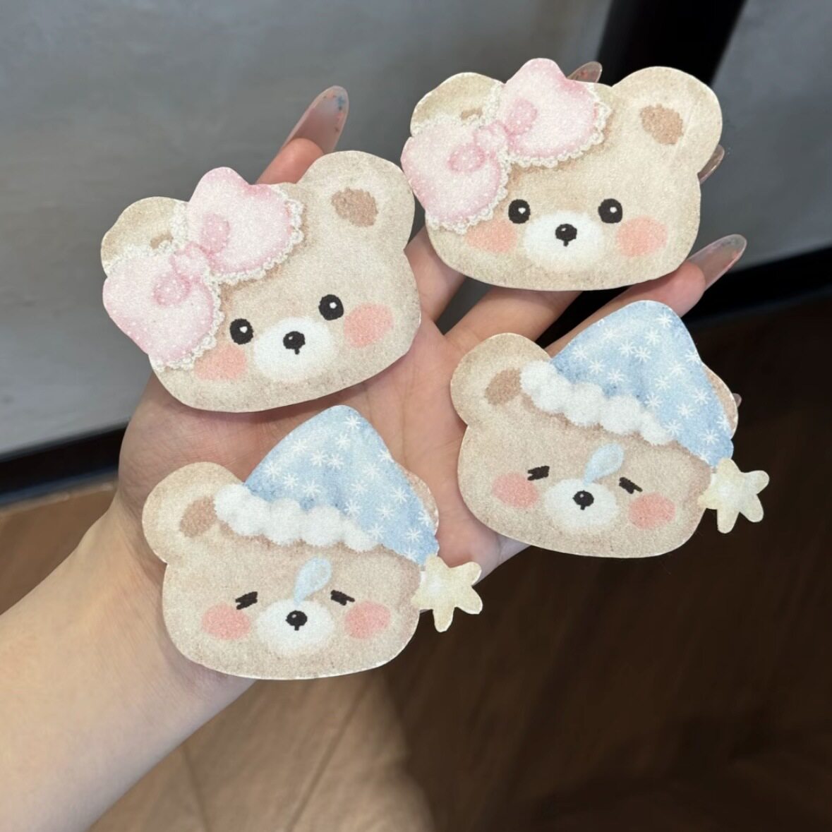 软萌小熊刘海贴晚安小熊魔术贴少女心可爱碎发贴甜美侧边发帖发饰