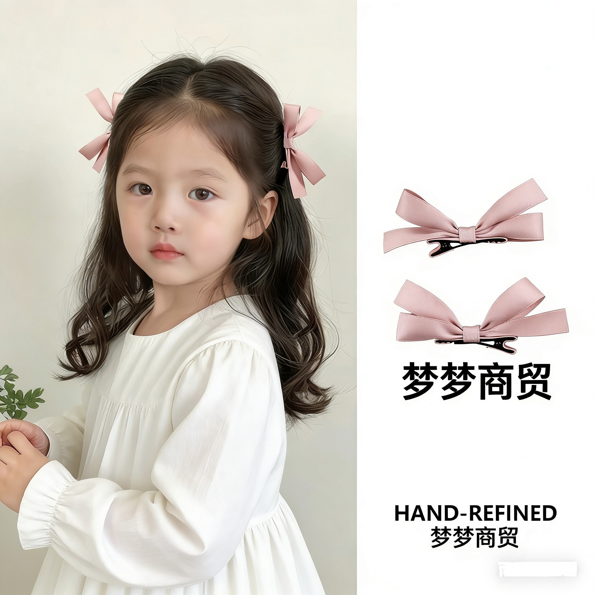 粉色立体发夹儿童发饰韩版侧边夹蝴蝶结小清新甜美气质少女感头饰