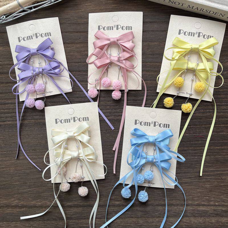 2026年新款儿童蝴蝶结对夹女童高级感发夹儿童甜美可爱毛球发饰品