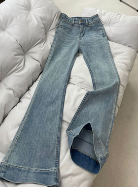 MIAOSHENGCHI定制高个子170微喇牛仔裤女春季新款加长弹力喇叭裤