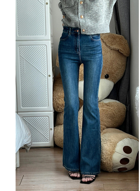 MIAOSHENGCHI定制高个子175复古蓝牛仔裤女春加长修身显瘦微喇裤