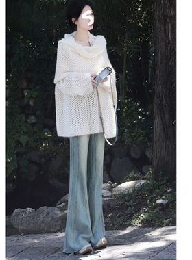 MIAOSHENGCHI定制高个子180浅蓝微喇牛仔裤加长春秋毛边拖地裤子