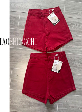 MIAOSHENGCHI高个子175红色紧身弹力牛仔裤女夏季辣妹提臀超短裤