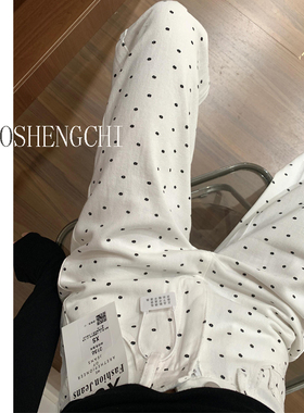 MIAOSHENGCHI定制高个子白色波点牛仔裤女夏季加长170宽松直筒裤