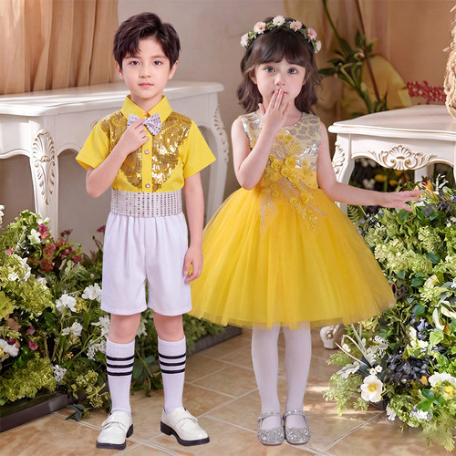 我们是鲜花舞蹈演出服向日葵小小花朵开场开幕表演服装黄色表演服
