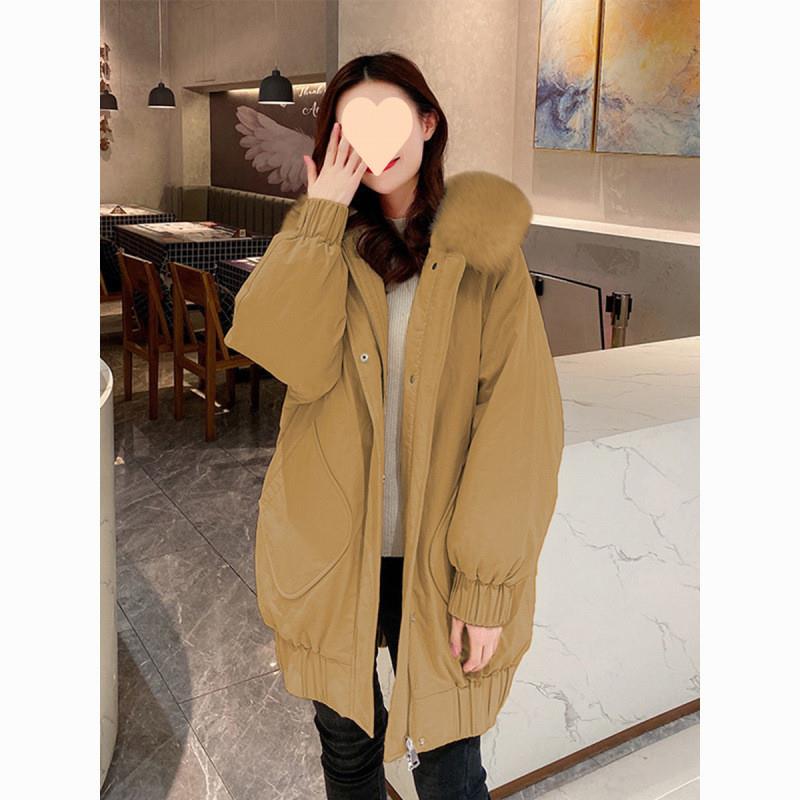 反季清仓羽绒服女装中长款2025年冬季大毛领韩版宽松大码黑色外套