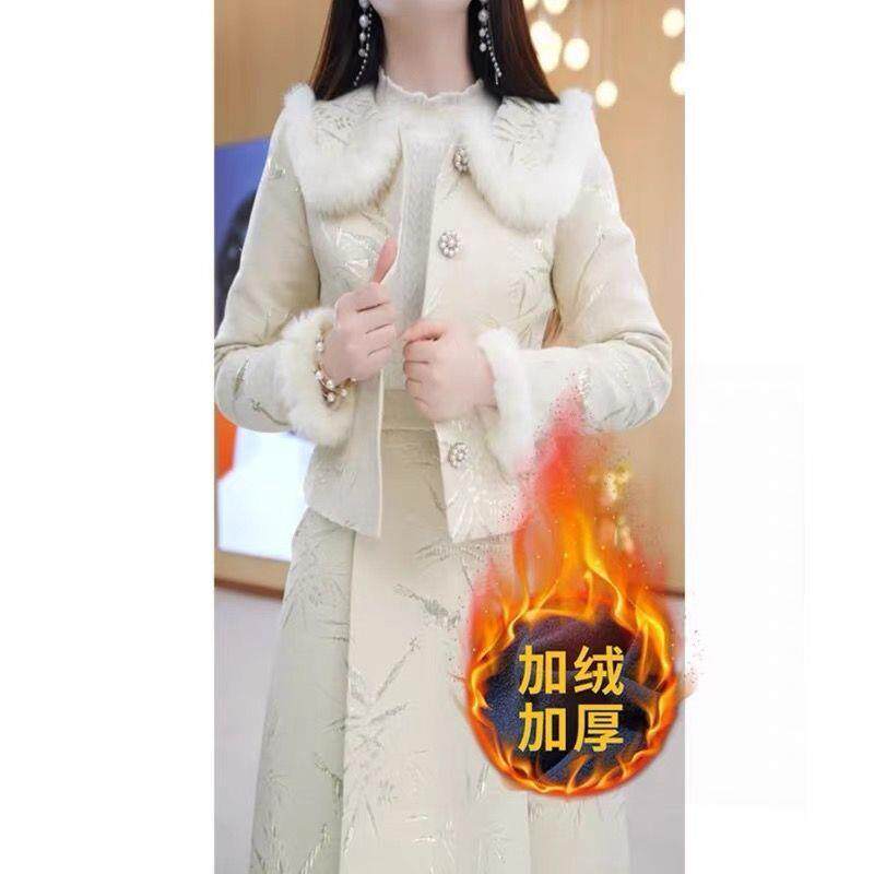 两件套长袖连衣裙女秋冬新款加绒加厚外套显瘦时尚套装裙子女