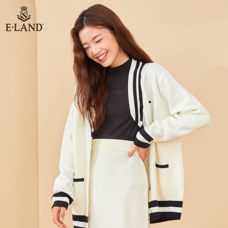 ELAND2020秋季新款温柔风外搭开衫外套女针织宽松软糯EECKA8T01I