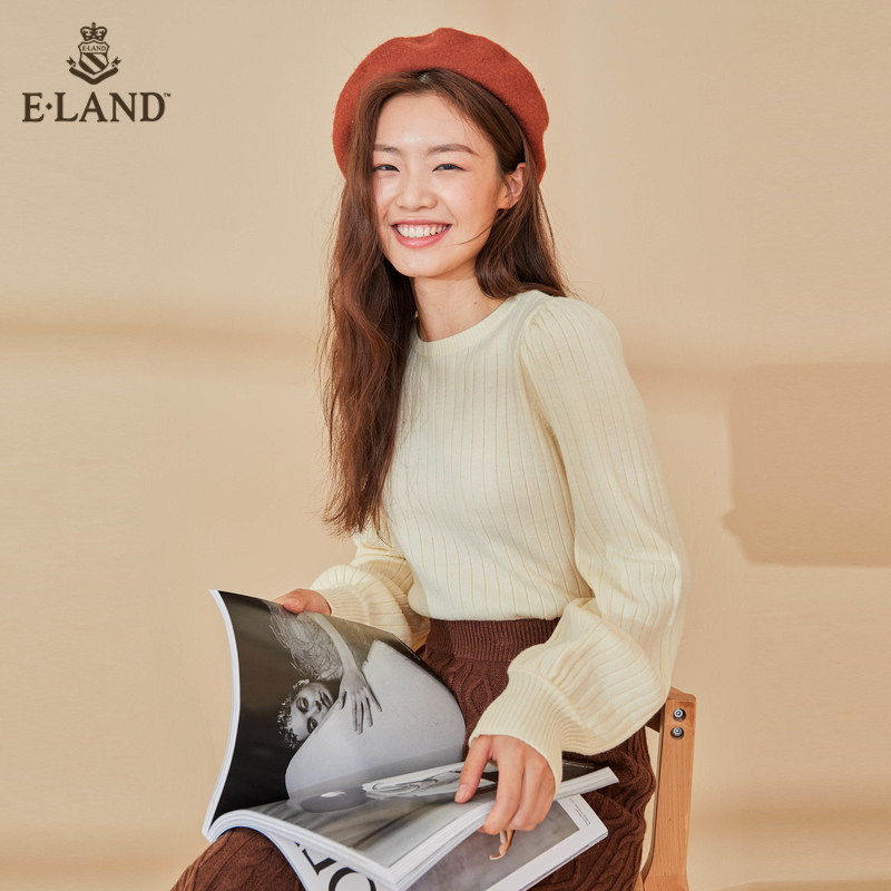 ELAND2020秋季新款圆领纯色打底衫针织衫女EEKWA8903I