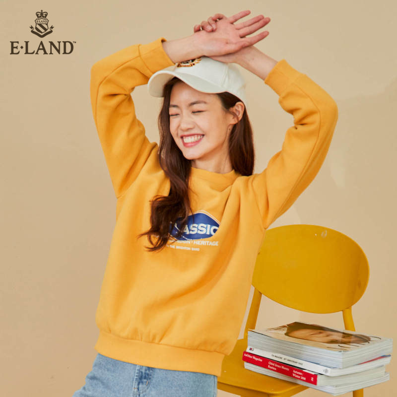 ELAND2020秋季新款韩版宽松撞色字母印花卫衣女EEMTA8TQ1I