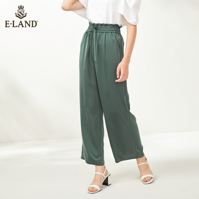 ELAND光泽感舒爽阔腿裤女云朵裤宽松显瘦EETCA87Q2I
