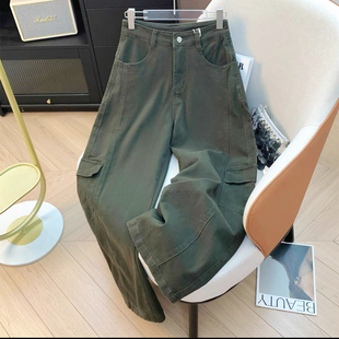 牛仔裤 设计感工装 2593 女宽松阔腿裤 甜甜圈