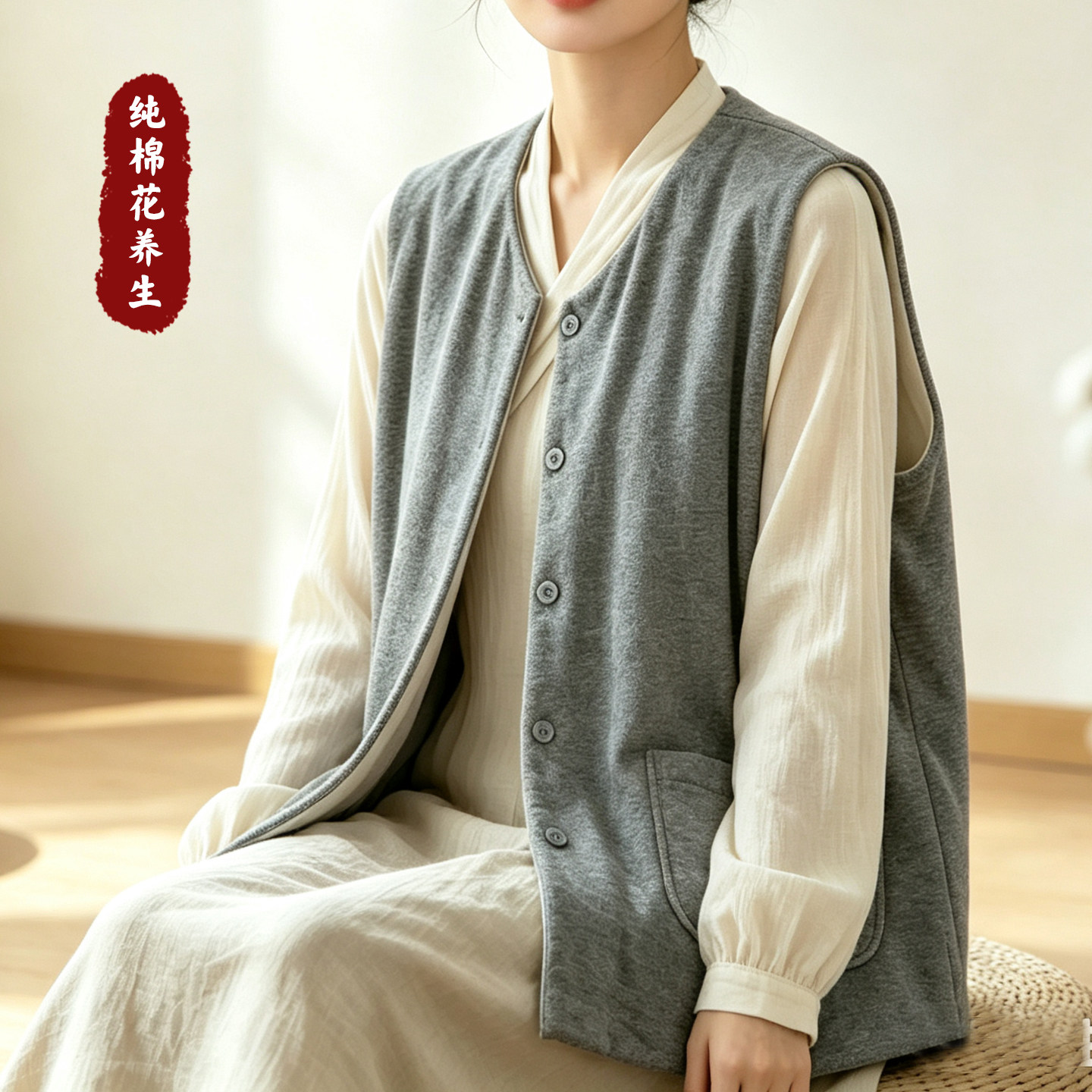 手工纯棉花马甲女士秋冬季加厚保暖背心中老年老人棉坎肩女款马夹