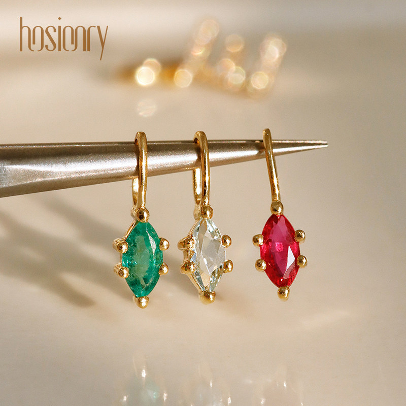 hosionry 18k金幸运石吊坠彩宝诞生辰石红宝石蓝宝石锁骨链女项链