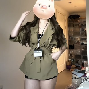 荔桃想睡觉ya 干练风衣短外套收腰百搭上衣 秋冬韩系姐姐职业