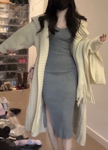 荔枝爱睡觉 |秋冬午后慵懒风长款针织大开衫~温柔宽松大翻领外套