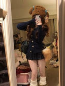 毛衣收腰格纹百褶裙 秋冬学院风针织开衫 荔桃想睡觉ya 藏青耶鲁