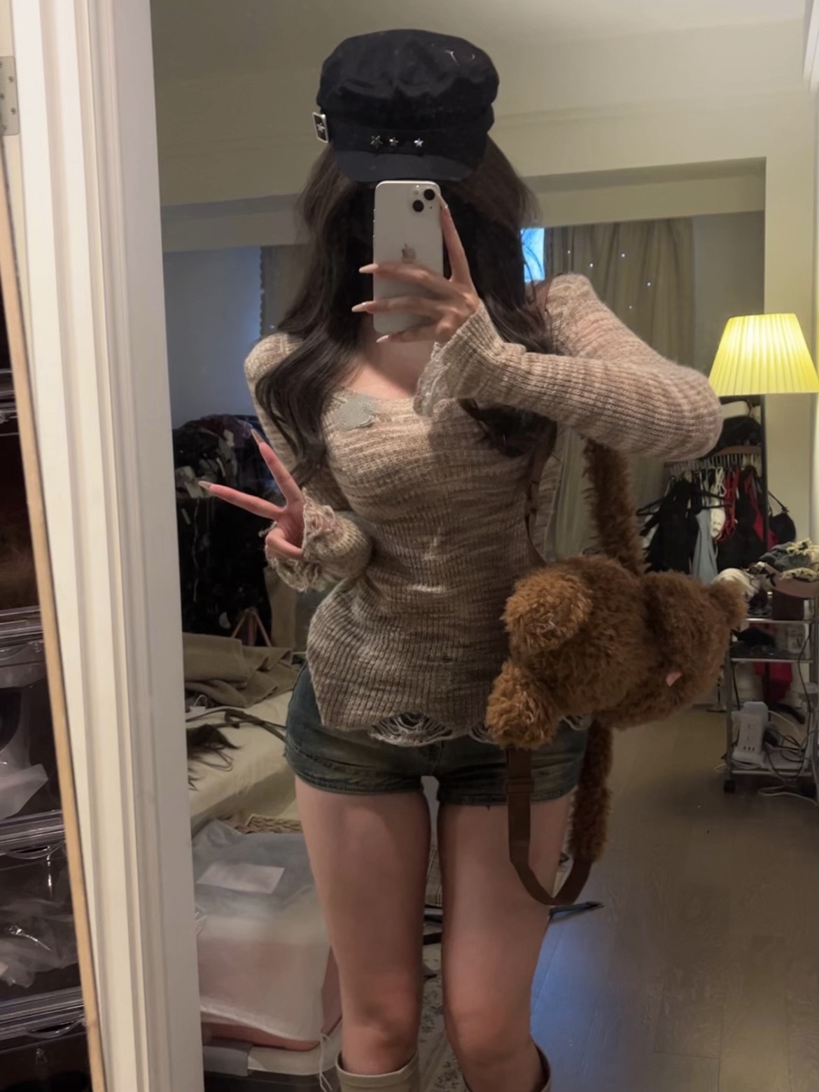 上衣破洞镂空针织微透复古秋冬