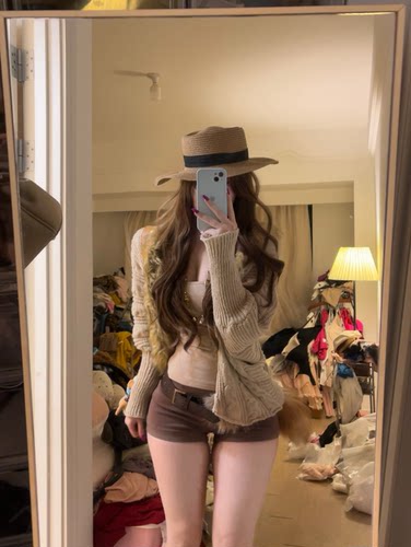 荔桃想睡觉ya【摩登古着】日系毛领斗篷针织开衫毛衣外套吊带套装