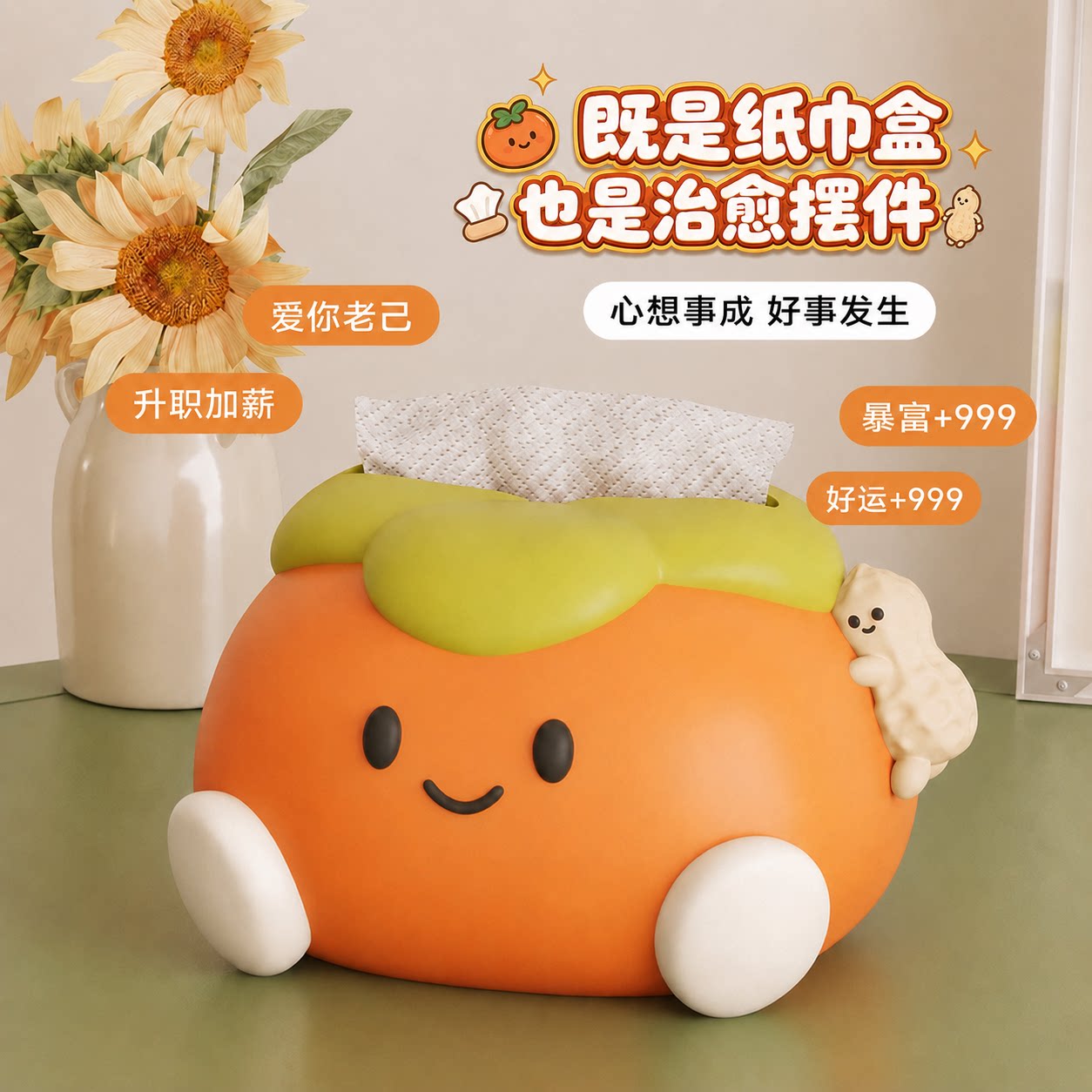 好柿花生创意纸巾盒摆件可爱装饰图片