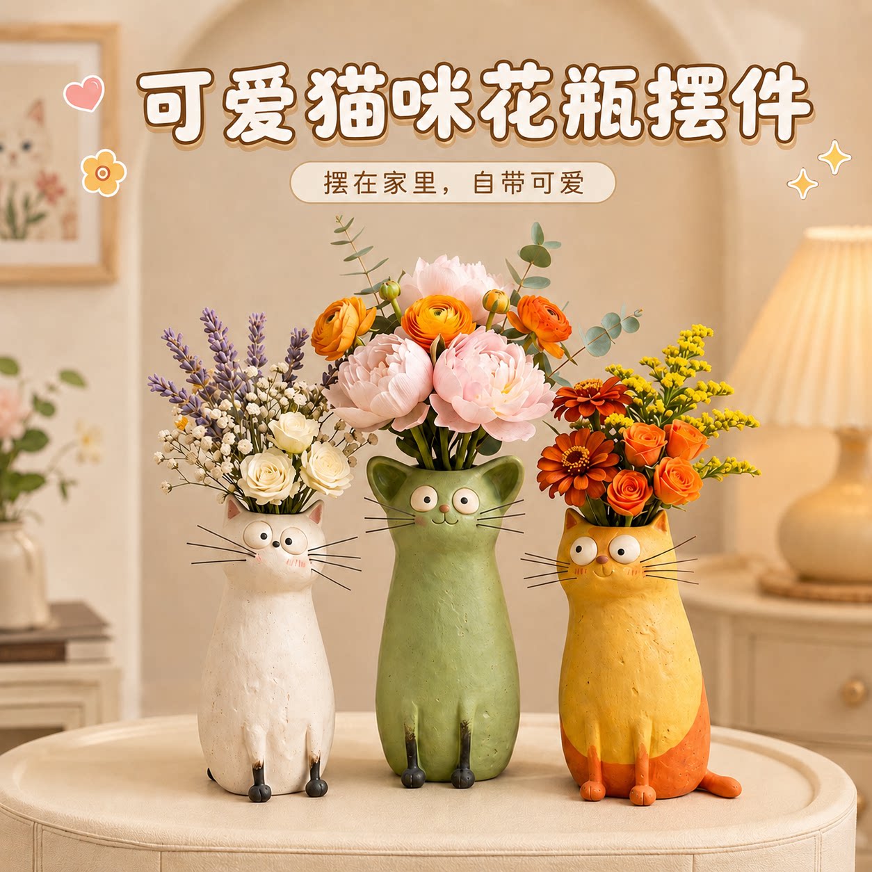 可爱包豪斯猫咪花瓶摆件小众艺术图片