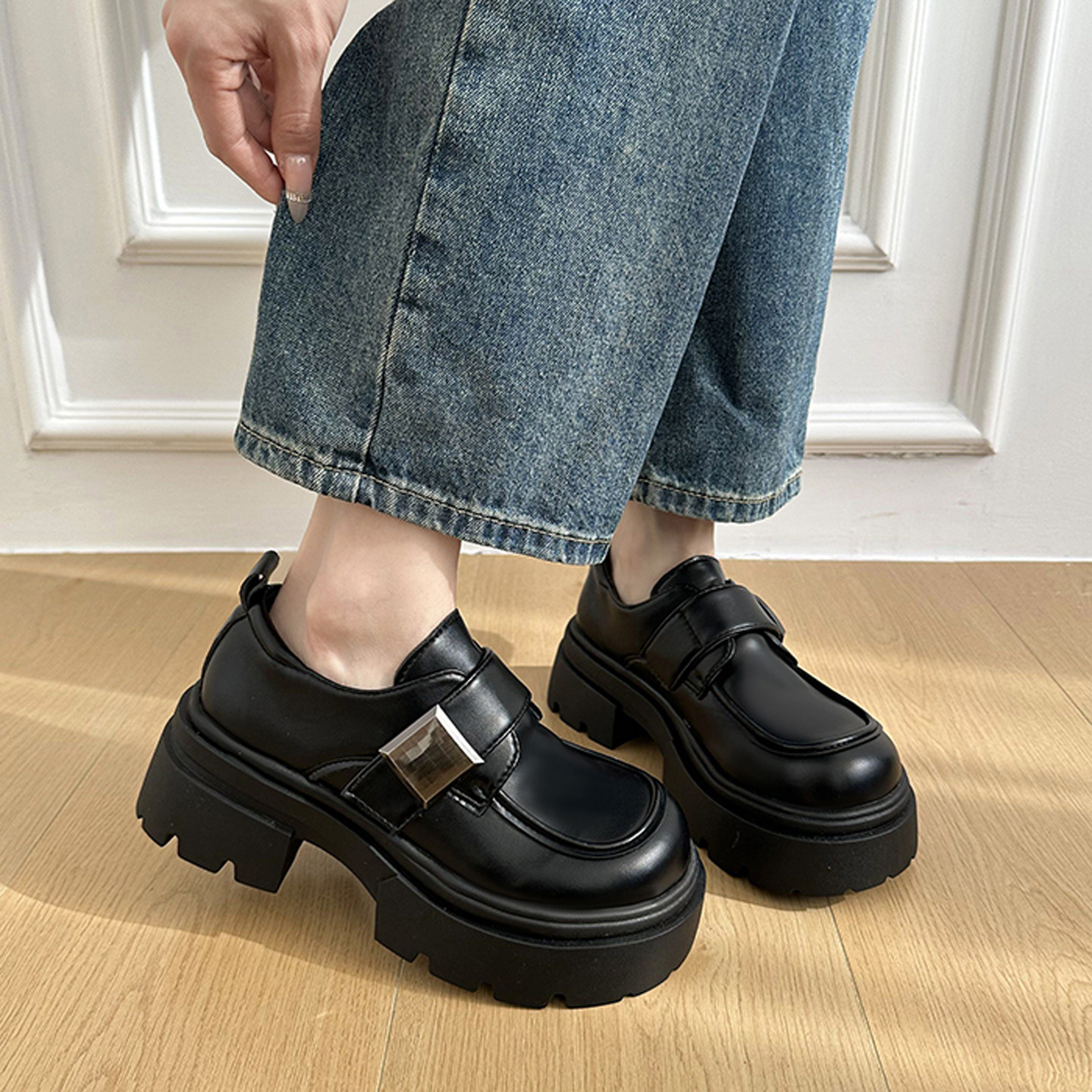 厚底乐福鞋女英伦风皮带扣增高小皮鞋百搭复古学院风单鞋jk配裙子,女鞋,乐福鞋（豆豆鞋）,淘宝优惠券,粉丝福利购,淘宝优惠卷