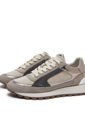 BC经典款～高丝光反绒牛皮 重工珠链装饰 厚底运动鞋增高老爹鞋