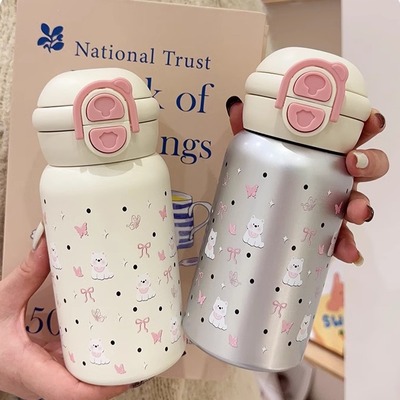 316不锈钢弹跳保温杯双饮水杯女生高颜值大容量新款可爱吸管杯子