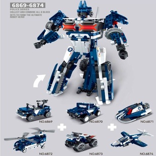 万致军事扭蛋积木鱼鹰飞机战舰战地摩托军车六款合体机甲儿童礼物