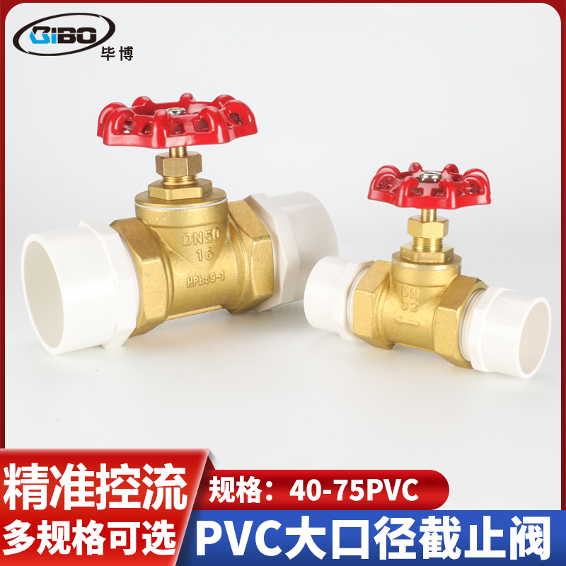 自来水阀门开关管胶粘40/50/63/75pvc手轮水阀活接螺纹阀芯截止阀