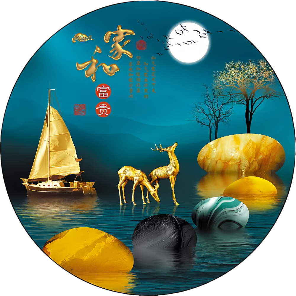 室内墙面装饰贴画九鱼招财一帆风顺柿柿如意家和鹿玄关不干胶贴纸图片